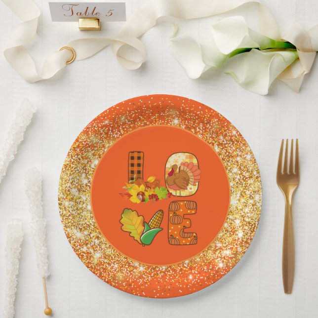 Fall In Love Autumn Customise Colour Paper Plate (Wedding)
