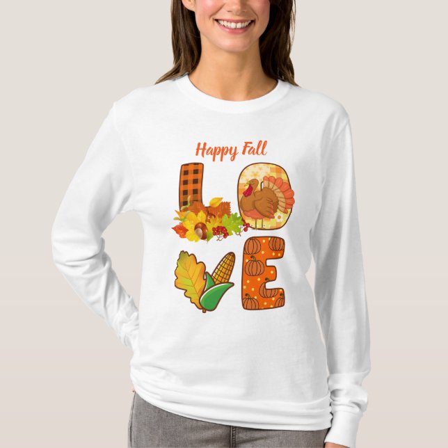 Fall In Love Autumn Customise Text T-Shirt (Front)