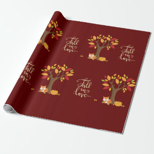 Fall in Love Autumn Design Fox Pumpkin Tree Wrapping Paper