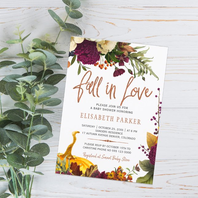 Fall in love autumn fall floral baby shower invitation (Creator Uploaded)