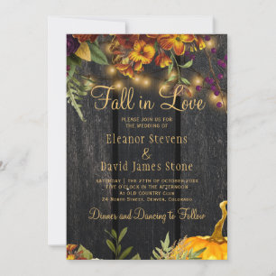 Fall in love autumn fall rustic floral wedding invitation