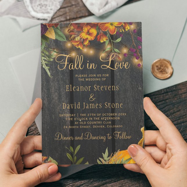 Fall in love autumn fall rustic floral wedding invitation (Creator Uploaded)