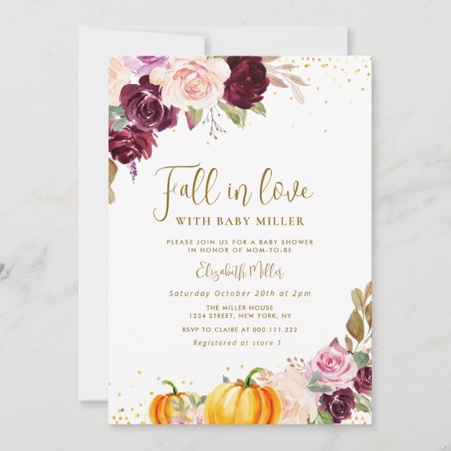 fall in love autumn floral baby shower invitation (Front)