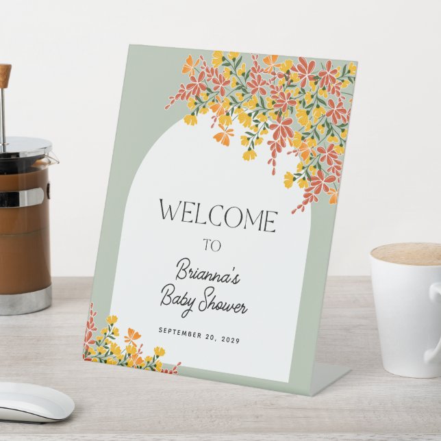 Fall In Love Autumn Floral Baby Shower Welcome Pedestal Sign (In SItu)