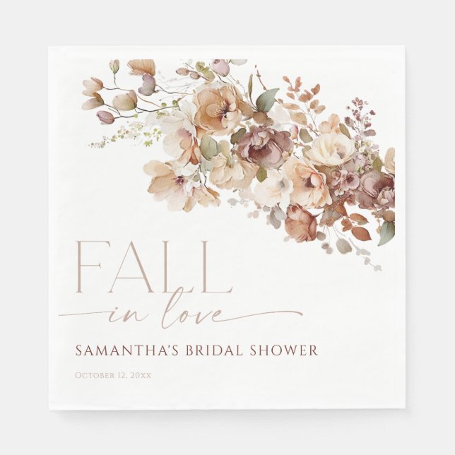 Fall in love autumn floral bridal shower napkin (Front)
