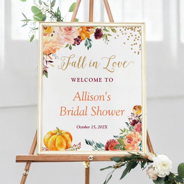 Fall in Love Autumn Floral Bridal Shower Sign (Creator Uploaded)