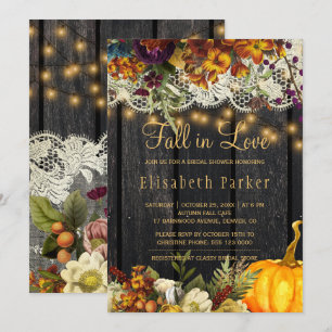 Fall in Love autumn floral lace wood bridal shower Invitation