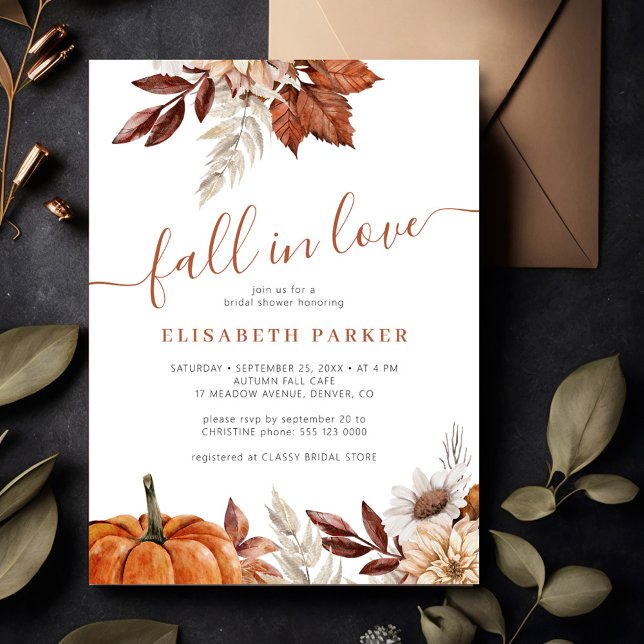 Fall in love autumn floral pumpkin bridal shower invitation (Creator Uploaded)
