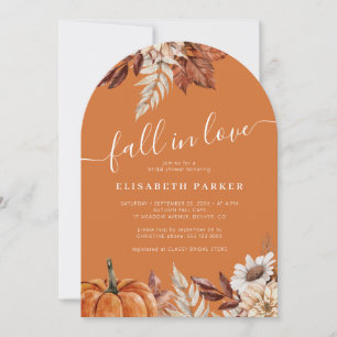 Fall in love autumn floral pumpkin bridal shower invitation