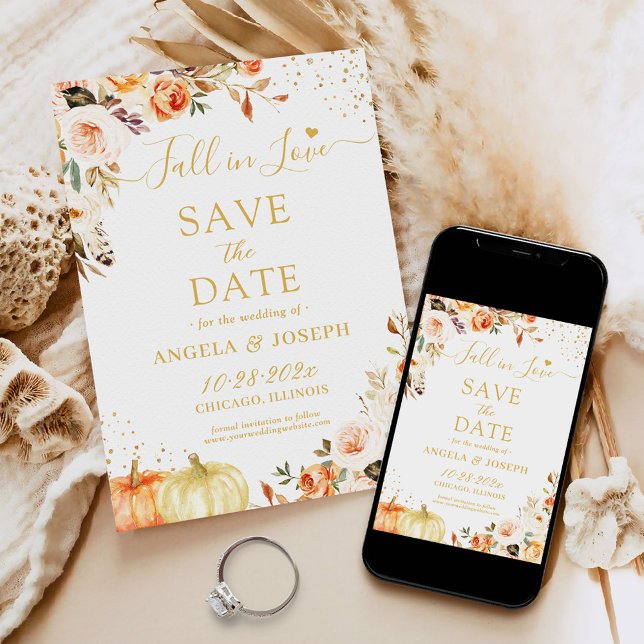 Fall in Love Autumn Floral Pumpkins Terracotta Save The Date (Creator Uploaded)