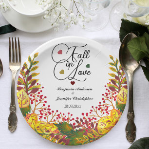 Fall in Love Autumn Floral Wedding  Paper Plate