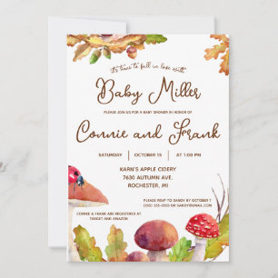 Fall In Love, Autumn Forest, Mushroom Baby Shower Invitation