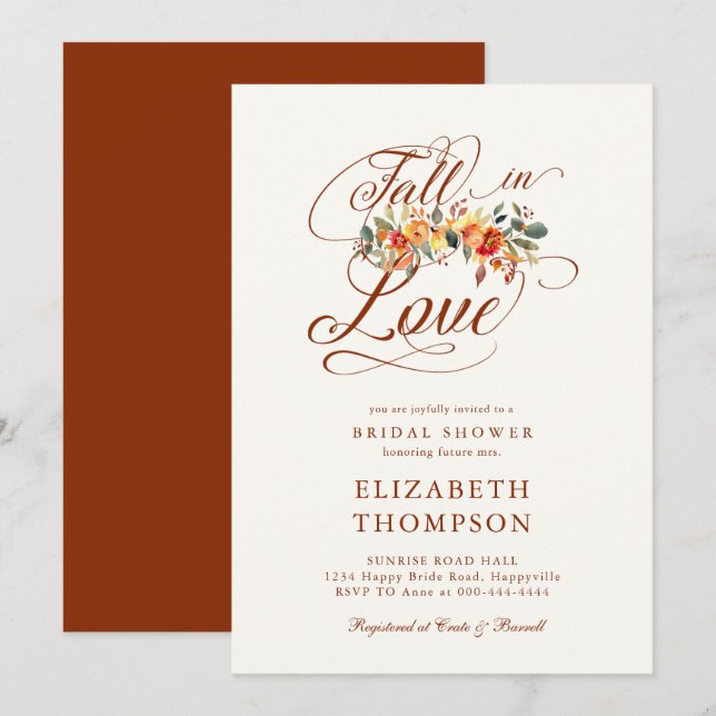 Fall in Love Autumn Garland Romantic Bridal Shower Invitation (Front/Back)
