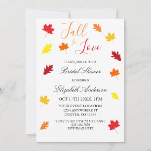 Fall In Love Autumn Leaves Bridal Shower Invitation
