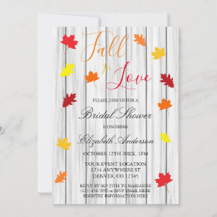 Fall In Love Autumn Leaves Bridal Shower Invitation