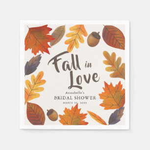 Fall in Love Autumn Leaves Bridal Shower Paper Napkin
