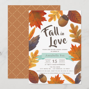 Fall in Love Autumn Leaves Brown Bridal Shower Invitation