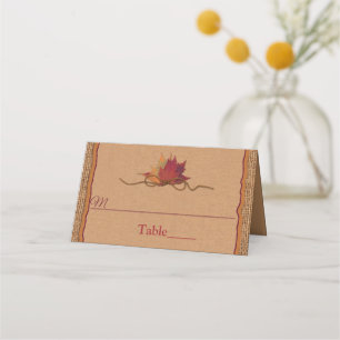 Fall in Love, Autumn Leaves, Burlap Wedding Place Card