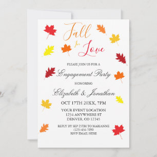 Fall In Love Autumn Leaves Engagement Party Invitation