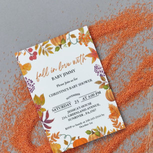 Fall in Love autumn leaves pumpkin baby shower  Invitation
