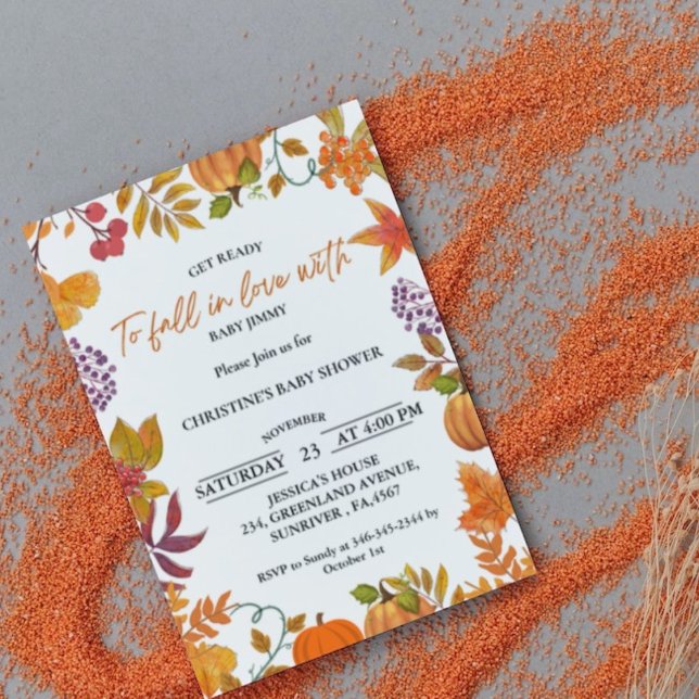 Fall in Love autumn leaves pumpkin baby shower  Invitation (Creator Uploaded)