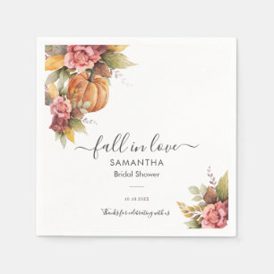 Fall in Love Autumn Leaves Pumpkin Bridal Shower Napkin