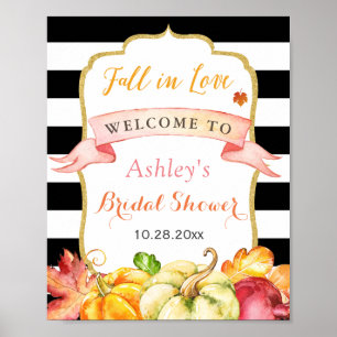 Fall in Love Autumn Leaves Pumpkin Bridal Shower Poster