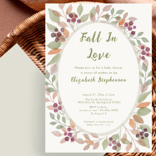 Fall In Love Autumn Leaves Sage Green Baby Shower Invitation
