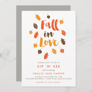 Fall in Love Autumn Leaves Sip & See Invitation