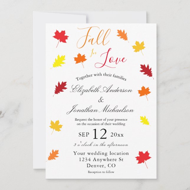 Fall In Love Autumn Leaves Wedding Invitation (Front)