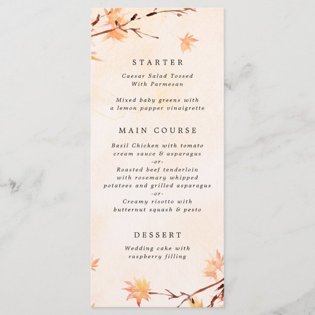 Fall in love Autumn Leaves Wedding Menu  (Front)