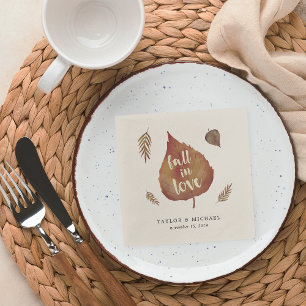 Fall in Love Autumn Leaves Wedding Napkin