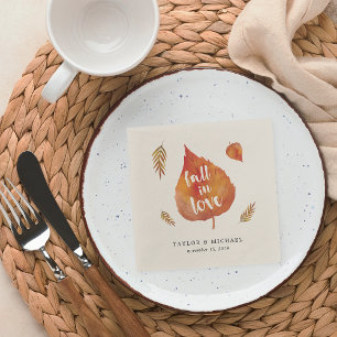 Fall in Love Autumn Leaves Wedding Napkin