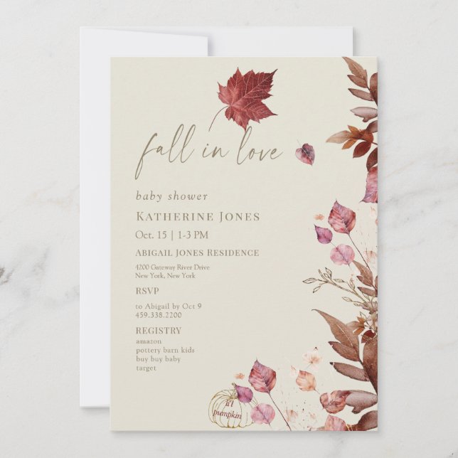 Fall in Love Autumn Li'l Pumpkin Beige Baby Shower Invitation (Front)