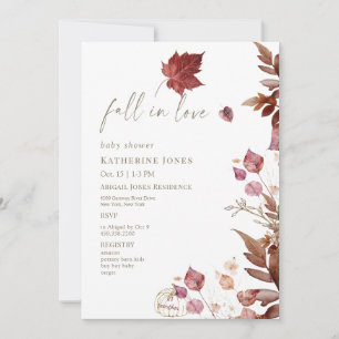 Fall in Love Autumn Li'l Pumpkin White Baby Shower Invitation