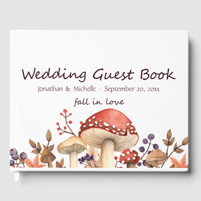 Fall in Love Autumn Mushrooms and Plants Wedding Guest Book (Front)