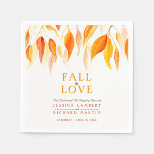 Fall in love autumn orange leaves wedding napkin