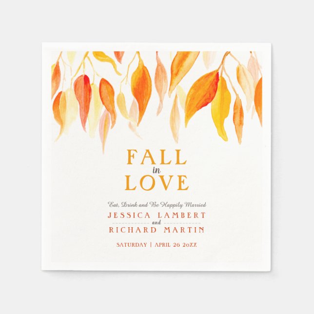 Fall in love autumn orange leaves wedding napkin (Front)