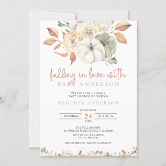 Fall in Love Autumn Pumpkin Baby Shower Invitation