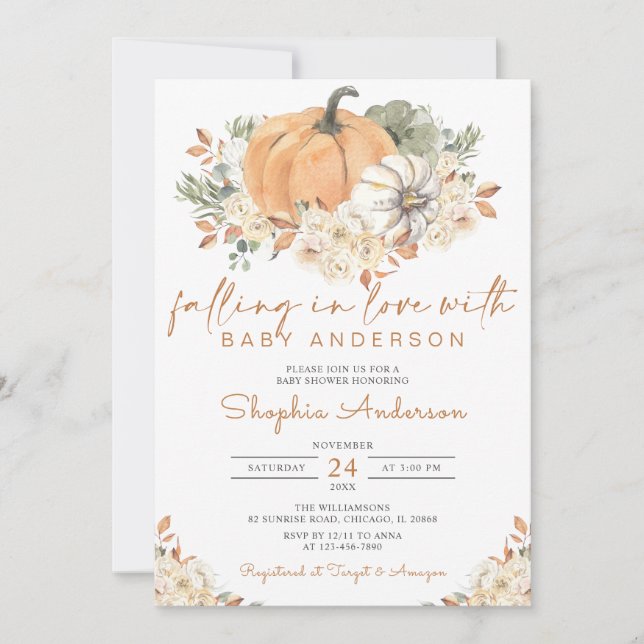 Fall in Love Autumn Pumpkin Baby Shower Invitation (Front)