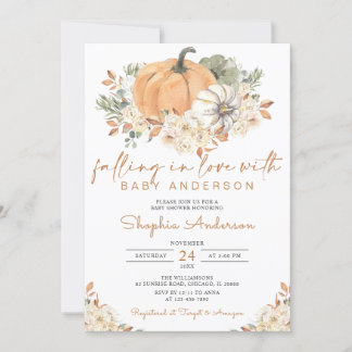 Fall in Love Autumn Pumpkin Baby Shower Invitation