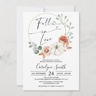 Fall in Love Autumn Pumpkin Floral Bridal Shower Invitation