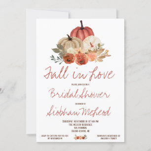 Fall in Love, Autumn Pumpkin Floral Bridal Shower Invitation