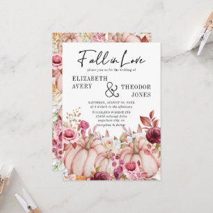 Fall in Love Autumn Pumpkin Floral Wedding  Invitation