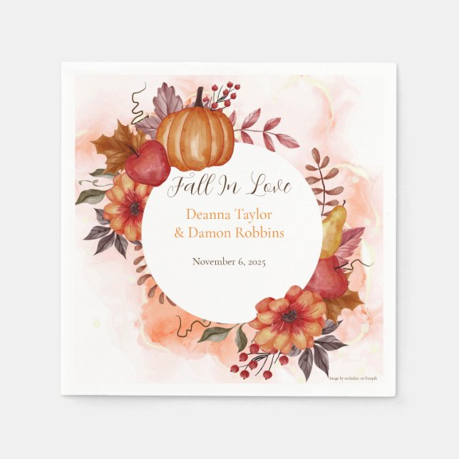 Fall In Love Autumn Pumpkin Wedding Reception Napkin (Front)