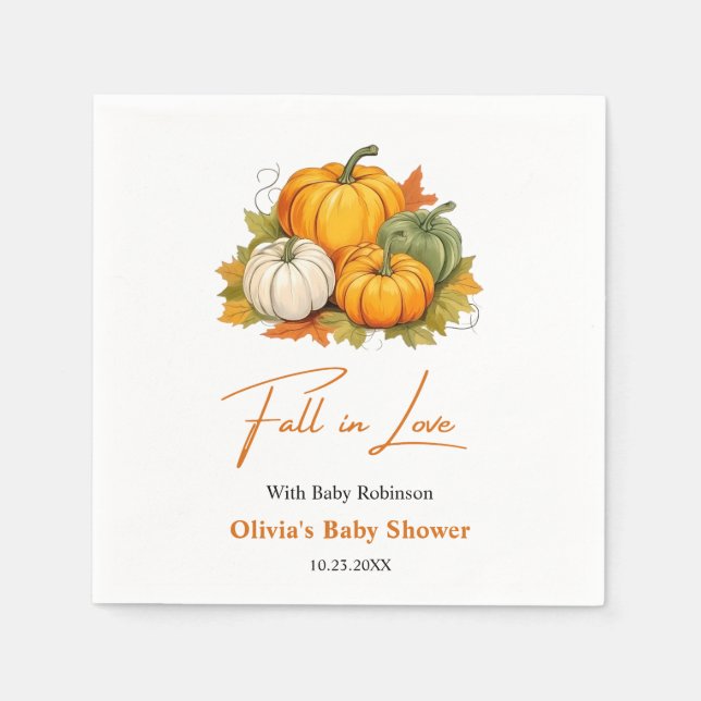 Fall in Love Autumn Rustic Pumpkin Baby Shower  Napkin (Front)
