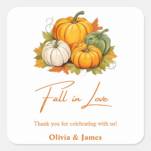 Fall in Love Autumn Rustic Pumpkin Wedding  Square Sticker