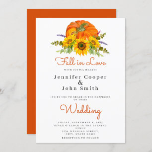 Fall in Love Autumn Sunflower Pumpkin Wedding Invitation