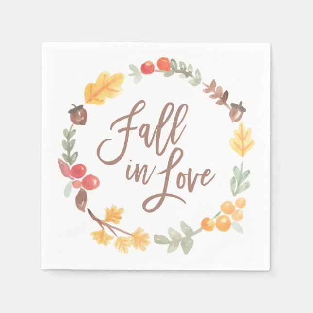 Fall in Love Autumn Watercolor Bridal Shower Napkin (Front)