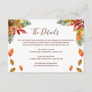 Fall in love autumn wedding details insert card